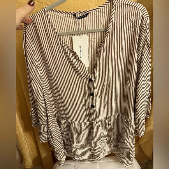 Bloomchic Striped Top with Ruffle Details - Picture 1 of 8